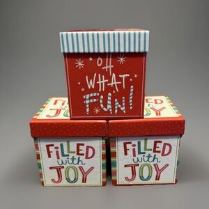 Trio of Lindy Bowman Small Christmas Holiday Gift Boxes